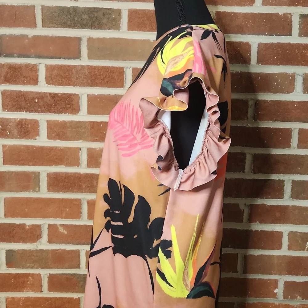 Zara ruffle sleeve palm pattern dress, size S - Picture 3 of 7